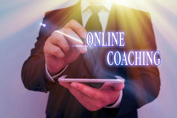 Tekstbord met Online Coaching. Conceptuele foto Leren van online en internet met behulp van een coach. — Stockfoto