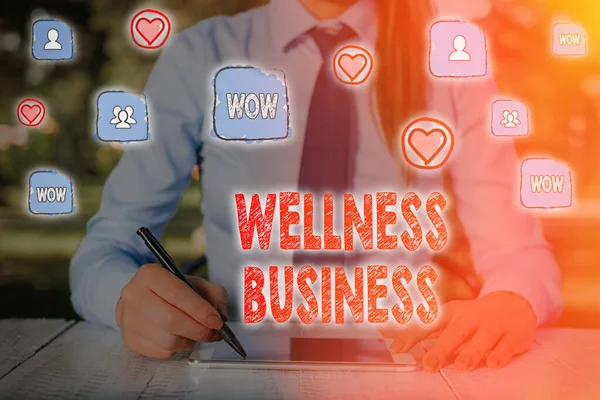 Skriva lapp som visar Wellness Business. Företagsfoto visa upp Professionell satsning med fokus på hälsa sinne och kropp. — Stockfoto