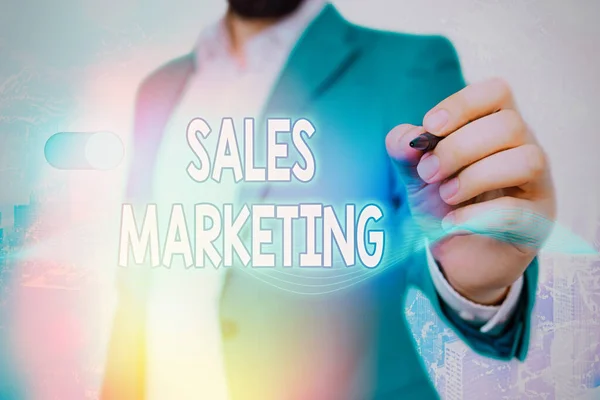 Scrittura di testi di Word Sales Marketing. Concetto aziendale per l'introduzione di prodotti o servizi al fine di essere acquistati . — Foto Stock