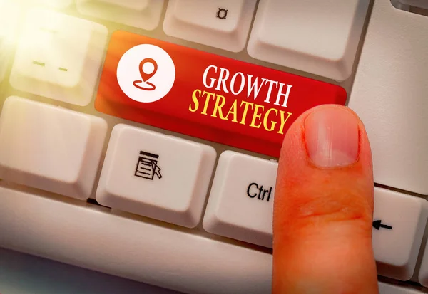 Handschriftlicher Text Wachstumsstrategie. Konzept bedeutet Strategie mit dem Ziel, kurzfristig größere Marktanteile zu gewinnen. — Stockfoto
