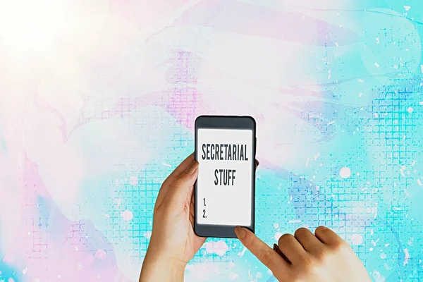 Textskylt som visar sekreterargrejer. Konceptfoto Sekreterare tillhörigheter Saker som ägs av en enskild assistent. — Stockfoto