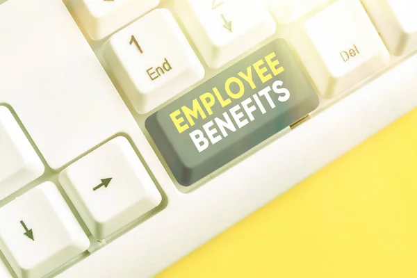 Text sign showing Employee Benefits. Conceptual photo Indirect and noncash compensation paid to an employee.