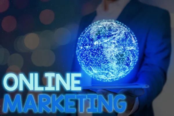 Handwriting text Online Marketing. Concept meaning form advertising which uses Internet deliver customer needs Elements of this image furnished by NASA. — Stock Photo, Image