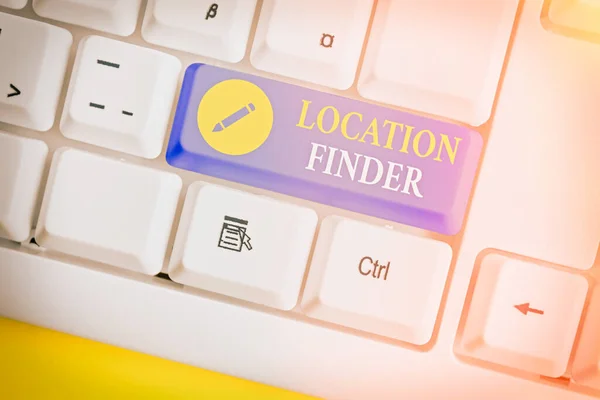 Text sign showing Location Finder. Conceptual photo A service featured to find the address of a selected place. — Stock Photo, Image
