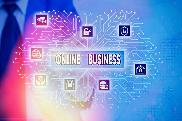 Texto para escrita de palavras Online Business. Conceito de negócio para compartilhamento de informações de transações comerciais na internet . — Fotografia de Stock