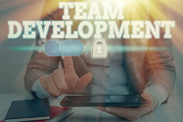 Conceptual hand writing showing Team Development. Business photo showcasing learn why and how small groups change over time with graphs. — Stock Photo, Image