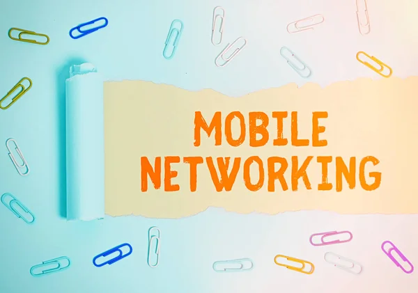 Κείμενο γραφής Mobile Networking. Έννοια σημαίνει δίκτυο επικοινωνίας όπου ο τελευταίος σύνδεσμος είναι ασύρματος. — Φωτογραφία Αρχείου