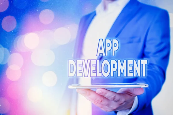 Text sign showing App Development. Conceptual photo Development services for awesome mobile and web experiences.