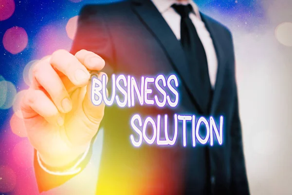 Tekst pisania słów Business Solution. Koncepcja biznesowa usług obejmująca planowanie i ocenę strategiczną. — Zdjęcie stockowe