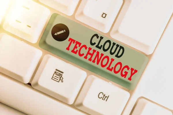 Kézírás szöveg Cloud Technology. Fogalom jelentése adatok és programok internetes tárolása és elérése. — Stock Fotó