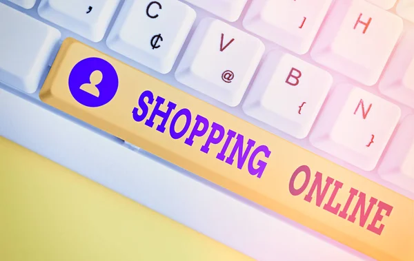 Writing note showing Shopping Online. Business photo showcasing buying you want through internet website then deliver it. — Stock Photo, Image