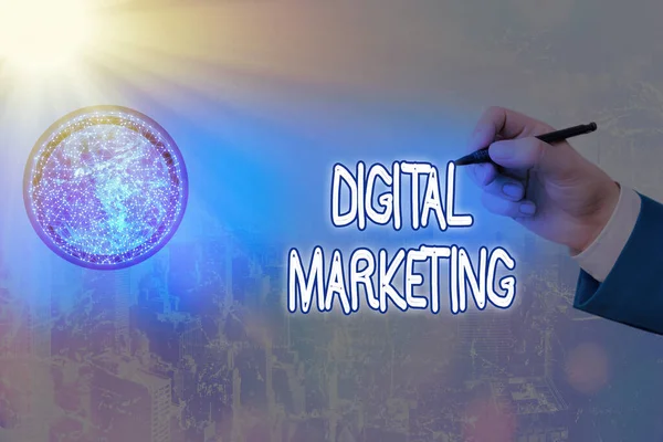 Nota di scrittura che mostra il Digital Marketing. Business photo showcase Ottimizzazione per i motori di ricerca Pay Per Click Ad Internet Elementi di questa immagine forniti da NASA . — Foto Stock