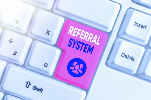 Text sign showing Referral System. Conceptual photo sending own patient to another physician for treatment. — Stock Photo, Image