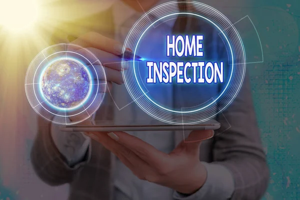 Escrita de mão conceitual mostrando Home Inspection. Texto para fotos de negócios Exame do estado de uma propriedade relacionada com a casa Elementos desta imagem fornecidos pela NASA . — Fotografia de Stock