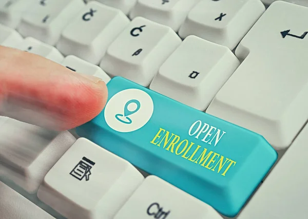 Conceptual hand writing showing Open Enrollment. Business photo text The yearly period when showing can enroll an insurance. — Stock Photo, Image