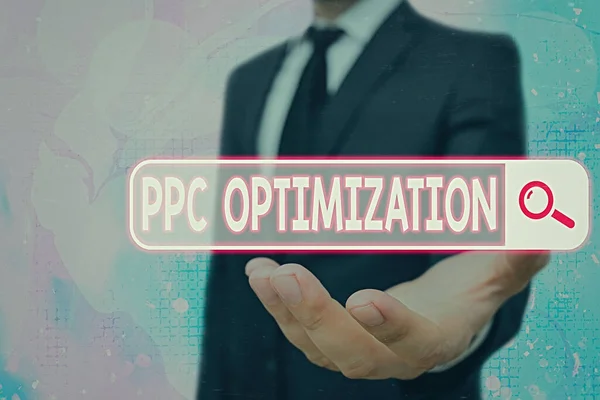 Conceptueel handschrift met Ppc optimalisatie. Business foto tekst Verbetering van zoekmachine platform voor betalen per klik. — Stockfoto