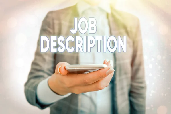 Conceptual hand writing showing Job Description. Business photo showcasing A document that describes the responsibilities of a position. — Stock Photo, Image