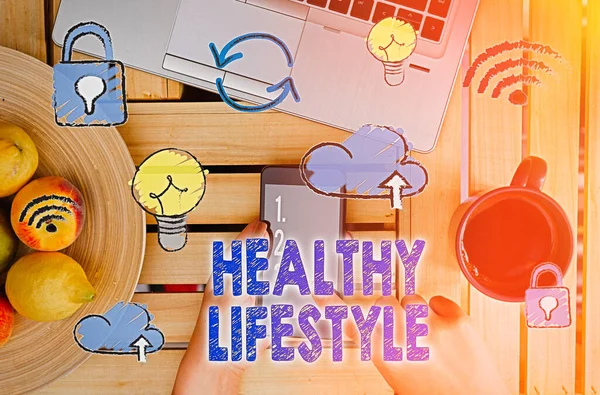 Handwriting text Healthy Lifestyle. Concept meaning Live Healthy Engage in physical activity and exercise. — Stock Photo, Image