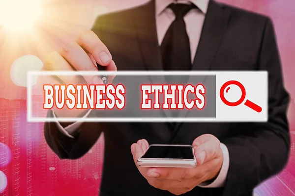 Handwriting text Business Ethics. Concept meaning Moral principles that guide the way a business behaves. — Stock Photo, Image