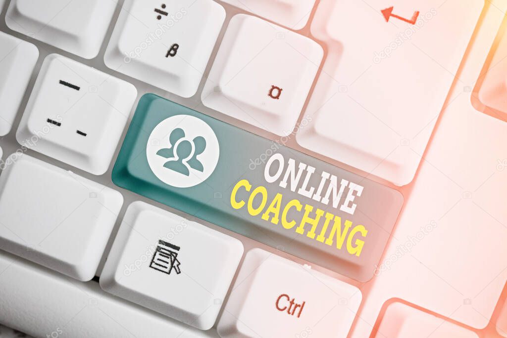 Handwriting text writing Online Coaching. Concept meaning Learning from online and internet with the help of a coach.