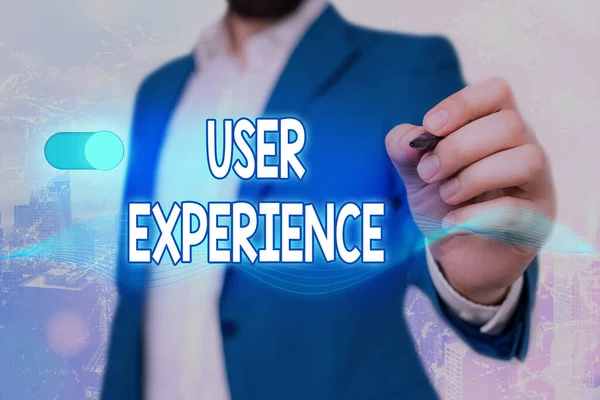 문자 사용자 경험 (User Experience). 웹 사이트를 사용하는 비즈니스 컨셉 특히 사용하는 것이 얼마나 즐거운 지에 관해서. — 스톡 사진