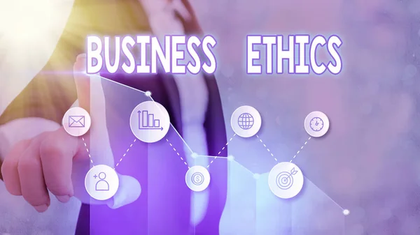 Handwriting text Business Ethics. Concept meaning Moral principles that guide the way a business behaves. — Stock Photo, Image