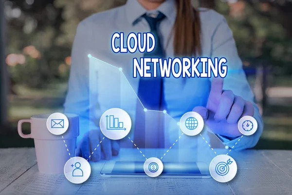 Текст почерка Cloud Networking. Понятие означает термин, описывающий доступ к сетевым ресурсам . — стоковое фото