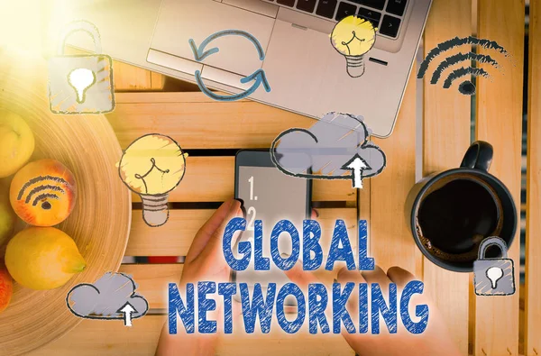 Texto de escritura a mano Global Networking. Concepto que significa red de comunicación que abarca toda la Tierra WAN . — Foto de Stock