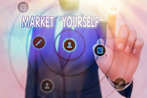 Konceptuell handstil som visar Market Yourself. Business foto text Göra dig själv för någon form av uppgift och projekt i livet. — Stockfoto