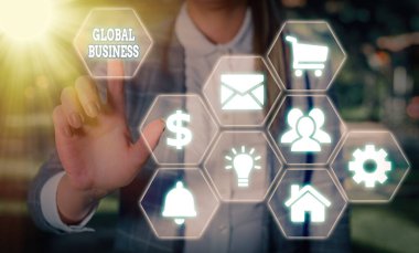 Global Business 'ın el yazısı. Kavram, dünya çapında ticaret ve iş sistemi anlamına gelir..