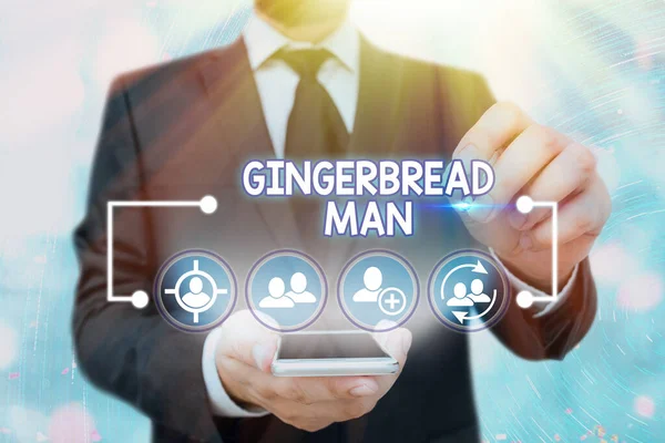 Tekst pisma Gingerbread Man. Koncepcja oznaczająca ciasteczko z piernika zwykle w kształcie. — Zdjęcie stockowe