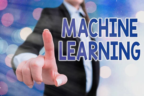 Nota de escritura que muestra Machine Learning. Exhibición de fotos de negocios dan a los ordenadores la capacidad de ser enseñado con datos . — Foto de Stock