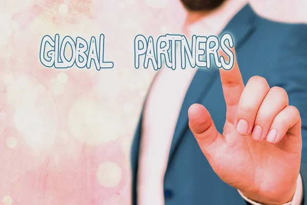 Textová značka zobrazující Global Partners. Konceptuální foto Dva nebo více firem z různých zemí pracují jako tým. — Stock fotografie