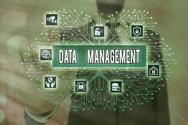 Schreiben Notiz zeigt Data Management. Geschäftliches Foto zur Präsentation Die Praxis der Organisation und Pflege von Datenprozessen. — Stockfoto