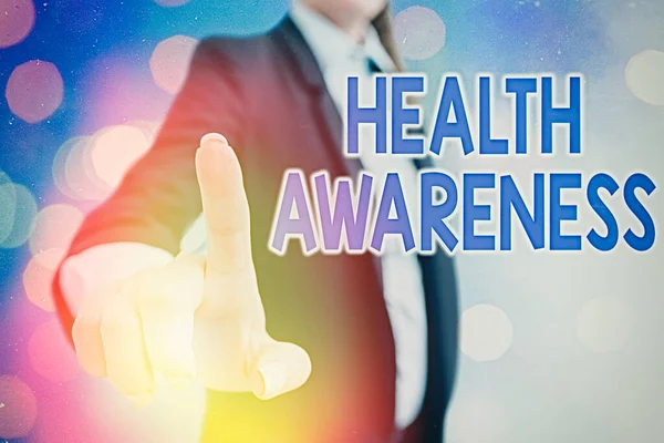 Writing note showing Health Awareness. Business photo showcasing Promoting community issues and preventative action. — Stock Photo, Image