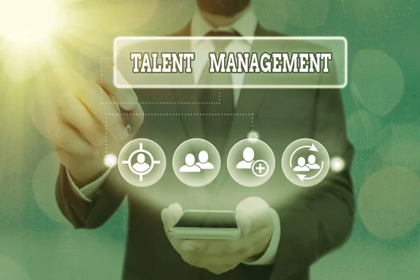 Textskylt som visar Talent Management. Konceptfoto Förvärva och behålla begåvade medarbetare. — Stockfoto