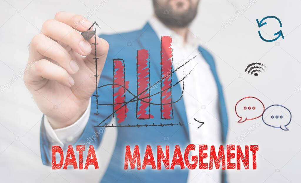 Word writing text Data Management. Business concept for The practice of organizing and maintaining data processes.