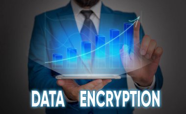 Handwriting text Data Encryption. Concept meaning Symmetrickey algorithm for the encrypting electronic data. clipart