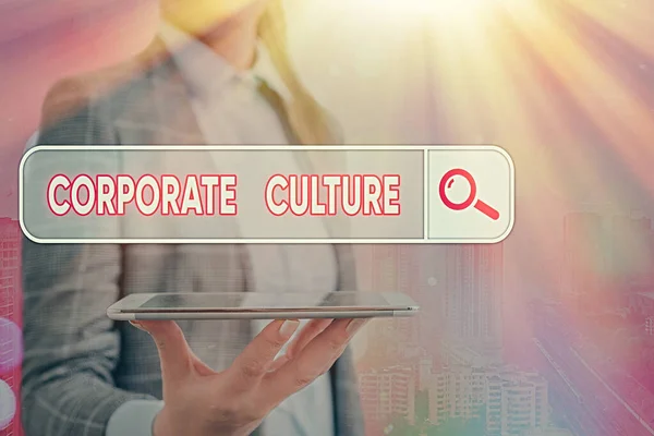 Fogalmi kézírás, amely bemutatja a vállalati kultúrát. Üzleti fotó bemutatása Hinni és ötletek, hogy a cég közös értékek. — Stock Fotó