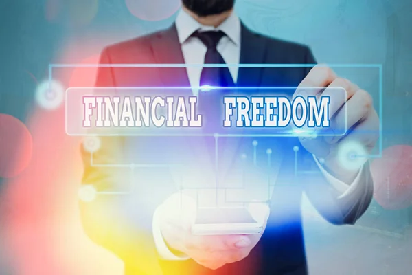 Text sign showing Financial Freedom. Conceptual photo Having money Free from worry when it comes to cash flow.