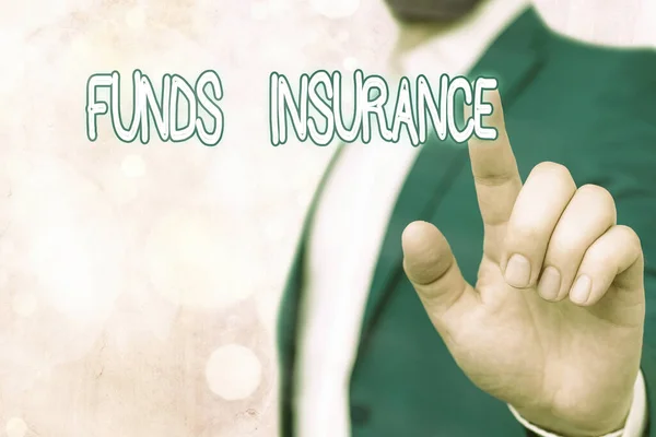 웹 사이트 주소는 Funds Insurance 이 다. 집단 투자의 개념 사진 형식은 보증 정책을 제공하였다. — 스톡 사진