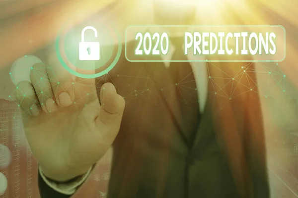 Textzeichen mit den Prognosen für 2020. Konzeptionelle Foto-Liste der Dinge, die man glaubt, ohne Beweis passieren zu können. — Stockfoto