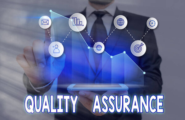 Handwriting text writing Quality Assurance. Concept meaning Ensures a certain level of quality Established requirement.
