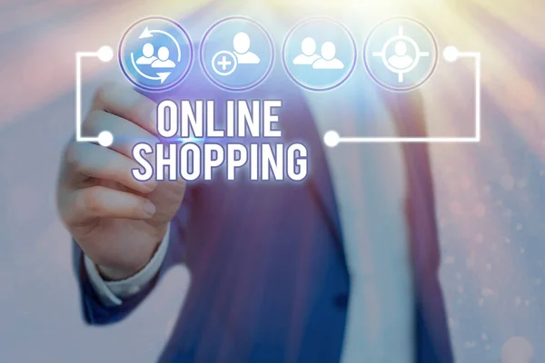 Text sign showing Online Shopping. Conceptual photo allows consumers to buy their goods over the Internet. — Stock Photo, Image