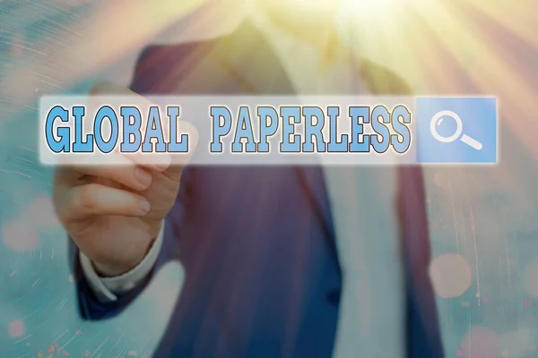 Texto manuscrito Global Paperless. Concepto que significa ir por métodos de tecnología como el correo electrónico en lugar de papel . — Foto de Stock