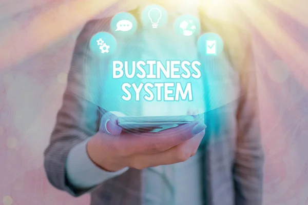 Text sign showing Business System. Conceptual photo A method of analyzing the information of organizations. — Stock Photo, Image