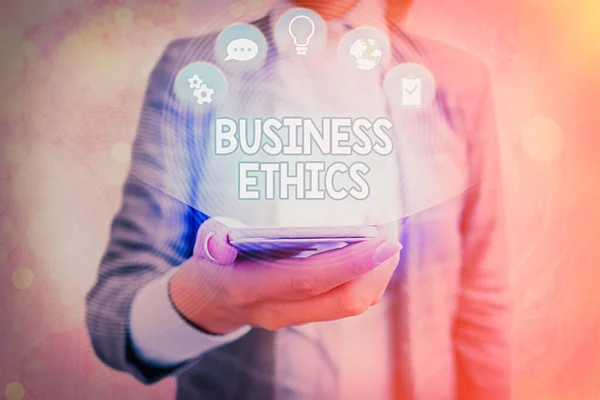 Text sign showing Business Ethics. Conceptual photo Moral principles that guide the way a business behaves. — Stock Photo, Image