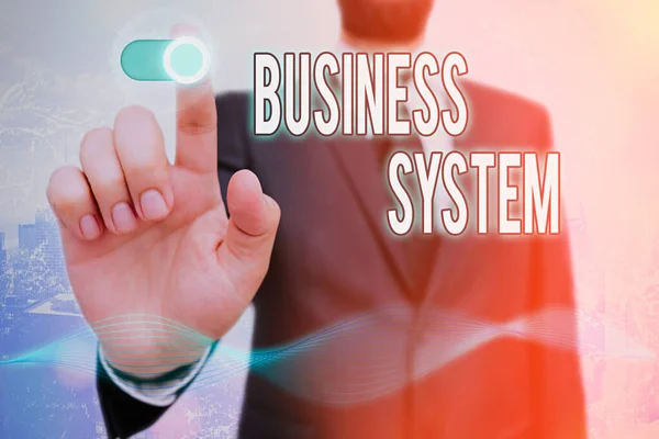 Escritura manual conceptual que muestra el Sistema Empresarial. Texto de la foto de negocios Un método para analizar la información de las organizaciones . —  Fotos de Stock