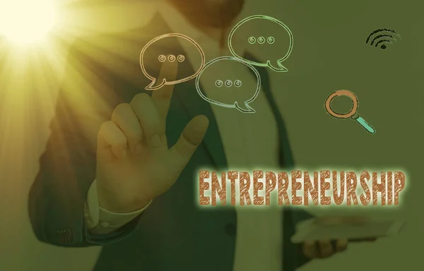Text sign showing Entrepreneurship. Conceptual photo Process of designing launching and running a new business. — Stock Photo, Image