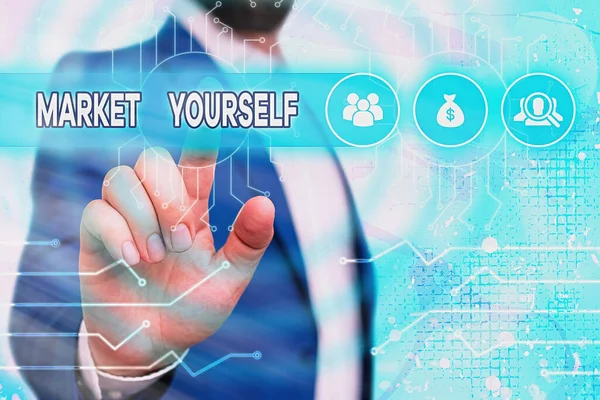 Textskylt som visar Market Yourself. Konceptfoto Göra dig själv till någon form av uppgift och projekt i livet. — Stockfoto